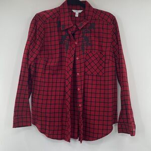 Time and Tru Gingham Red&Black Embroidered Button down size M
